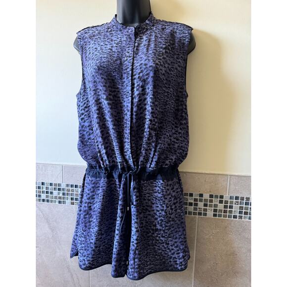 Rebecca Taylor Silk Purple Black Print Romper SZ 8 NWOT - Picture 1 of 6